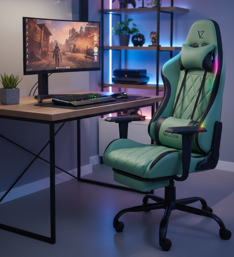 gaming chair pu leatherette with led light and inbuilt speaker adjustable armrest, swivel chair with footrest gaming chair pu leatherette with led light and inbuilt speaker adjustable armrest, swivel chair with footrest