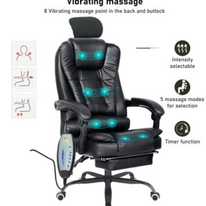 8 point pu leatherette massage office chair with footrest & headrest with adjustable remote control