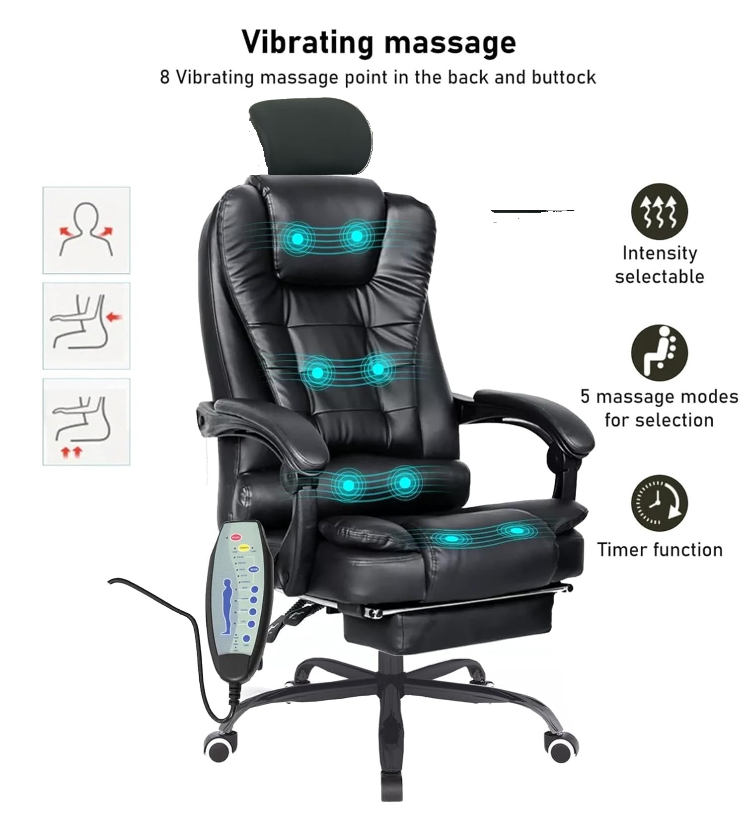 8 point pu leatherette massage office chair with footrest & headrest with adjustable remote control 8 point pu leatherette massage office chair with footrest & headrest with adjustable remote control