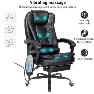 8 point pu leatherette massage office chair with footrest adjustable remote control