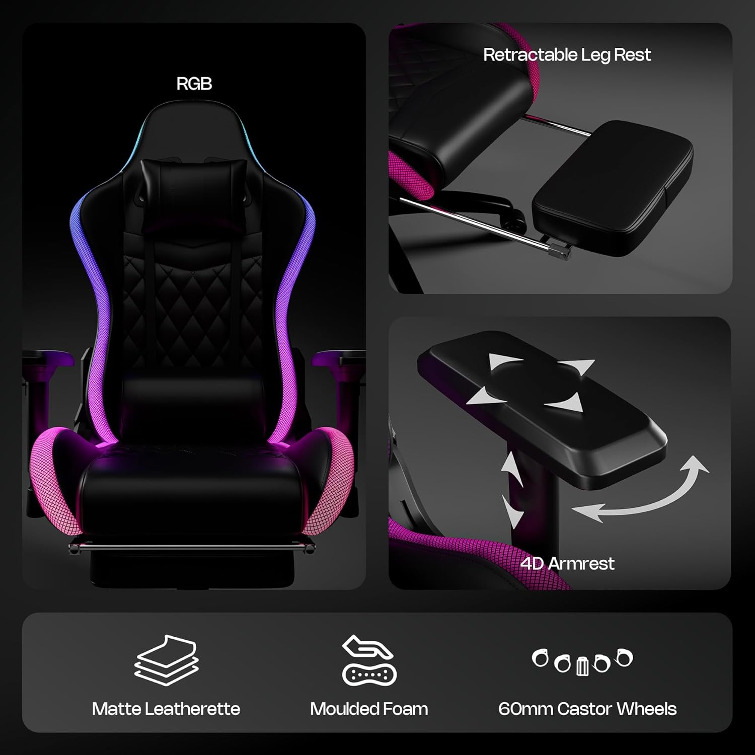 gaming chair with diamond stitched premium pu leatherette upholstery & footrest gaming chair with diamond stitched premium pu leatherette upholstery & footrest