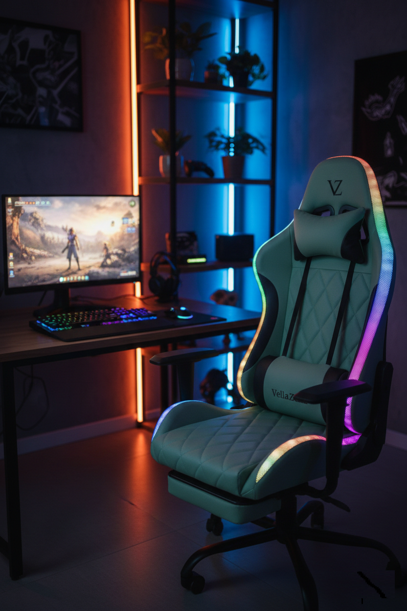 gaming chair pu leatherette with led light and inbuilt speaker adjustable armrest, swivel chair with footrest gaming chair pu leatherette with led light and inbuilt speaker adjustable armrest, swivel chair with footrest
