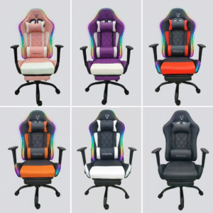 gaming chair with diamond stitched premium pu leatherette upholstery & footrest