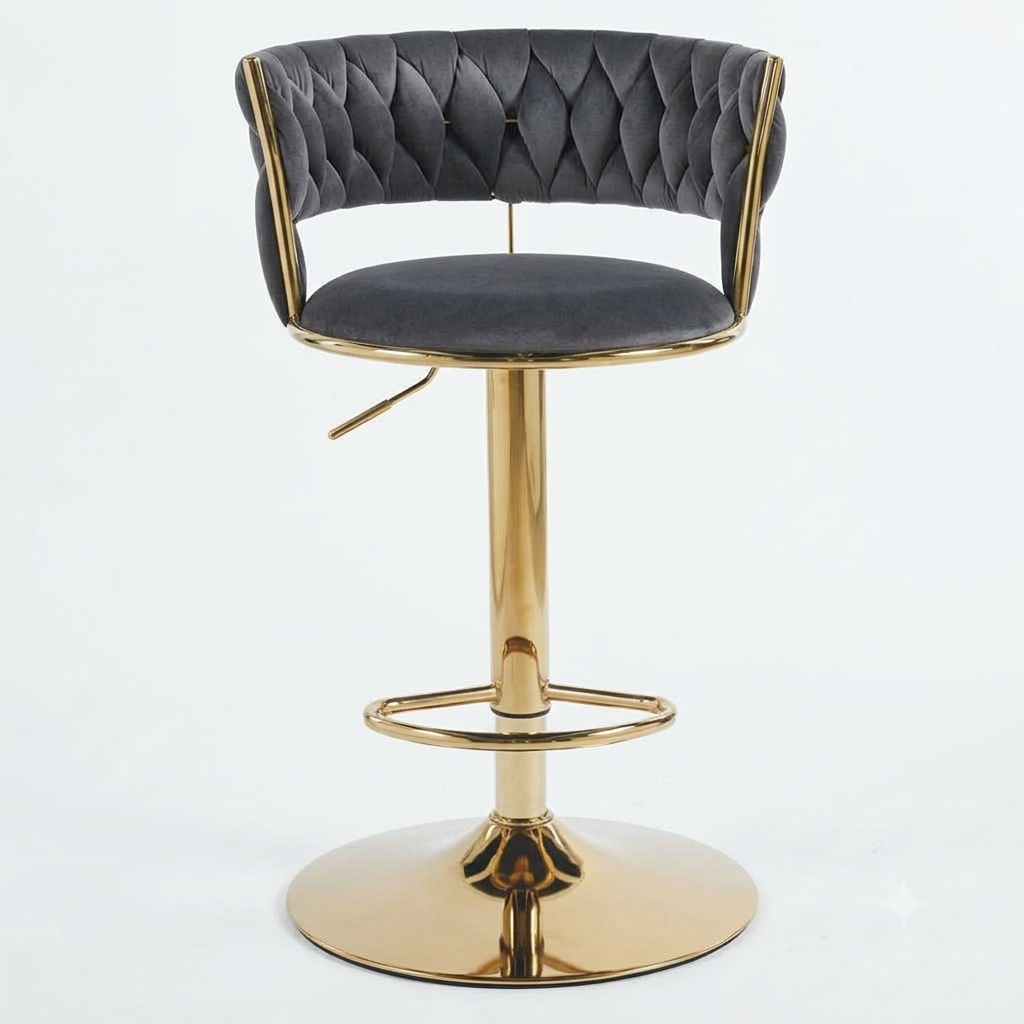 vellazella's velvet bar chair | modern adjustable bar stool for home, kitchen & bar use with electroplated metal base and tufted design vellazella's velvet bar chair | modern adjustable bar stool for home, kitchen & bar use with electroplated metal base and tufted design