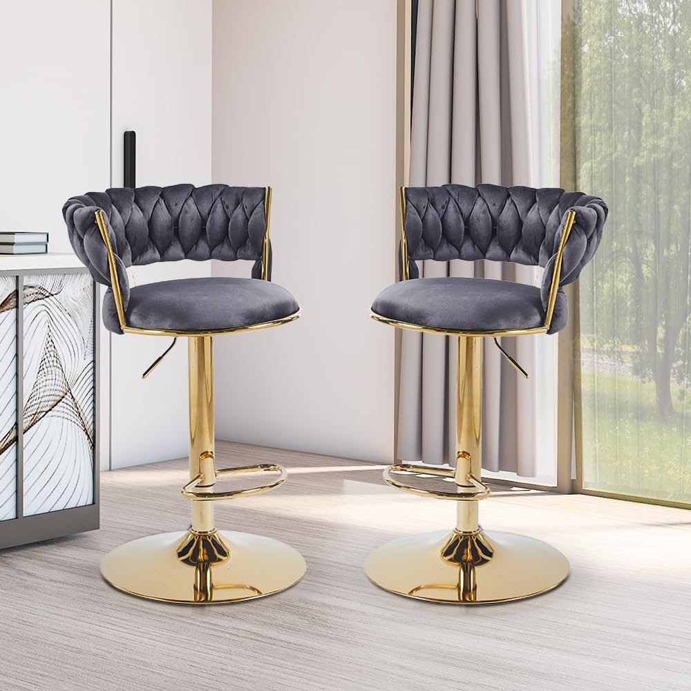 vellazella's velvet bar chair | modern adjustable bar stool for home, kitchen & bar use with electroplated metal base and tufted design vellazella's velvet bar chair | modern adjustable bar stool for home, kitchen & bar use with electroplated metal base and tufted design