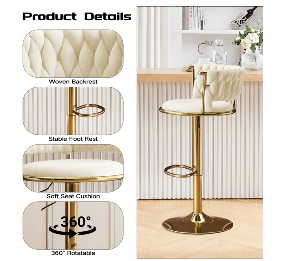 vellazella's velvet bar chair | modern adjustable bar stool for home, kitchen & bar use with electroplated metal base and tufted design vellazella's velvet bar chair | modern adjustable bar stool for home, kitchen & bar use with electroplated metal base and tufted design