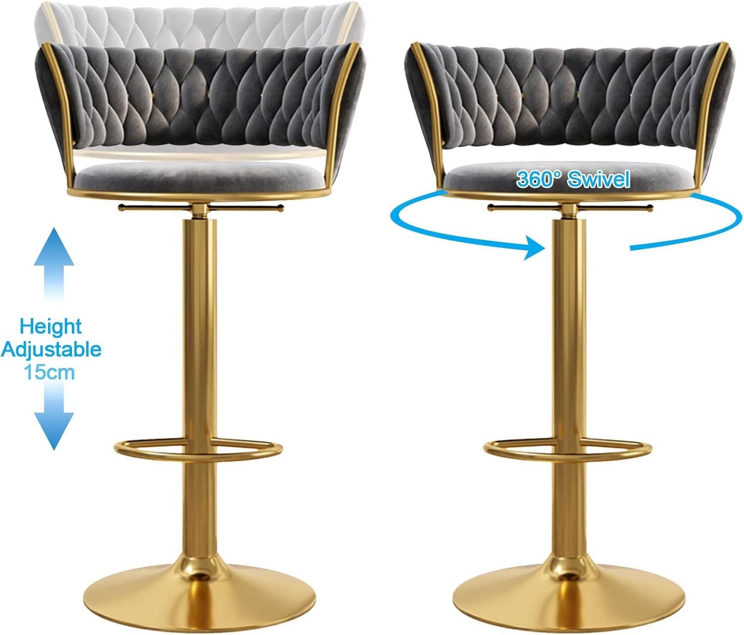vellazella's velvet bar chair | modern adjustable bar stool for home, kitchen & bar use with electroplated metal base and tufted design vellazella's velvet bar chair | modern adjustable bar stool for home, kitchen & bar use with electroplated metal base and tufted design