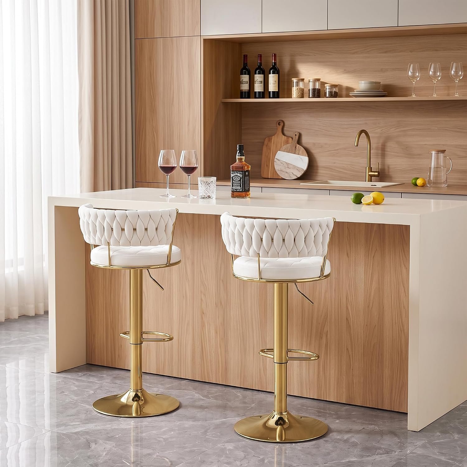 vellazella's velvet bar chair | modern adjustable bar stool for home, kitchen & bar use with electroplated metal base and tufted design vellazella's velvet bar chair | modern adjustable bar stool for home, kitchen & bar use with electroplated metal base and tufted design
