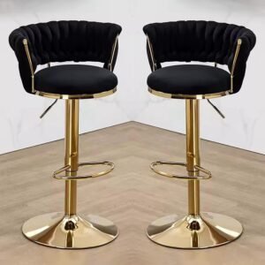vellazella's velvet bar chair | modern adjustable bar stool for home, kitchen & bar use with electroplated metal base and tufted design