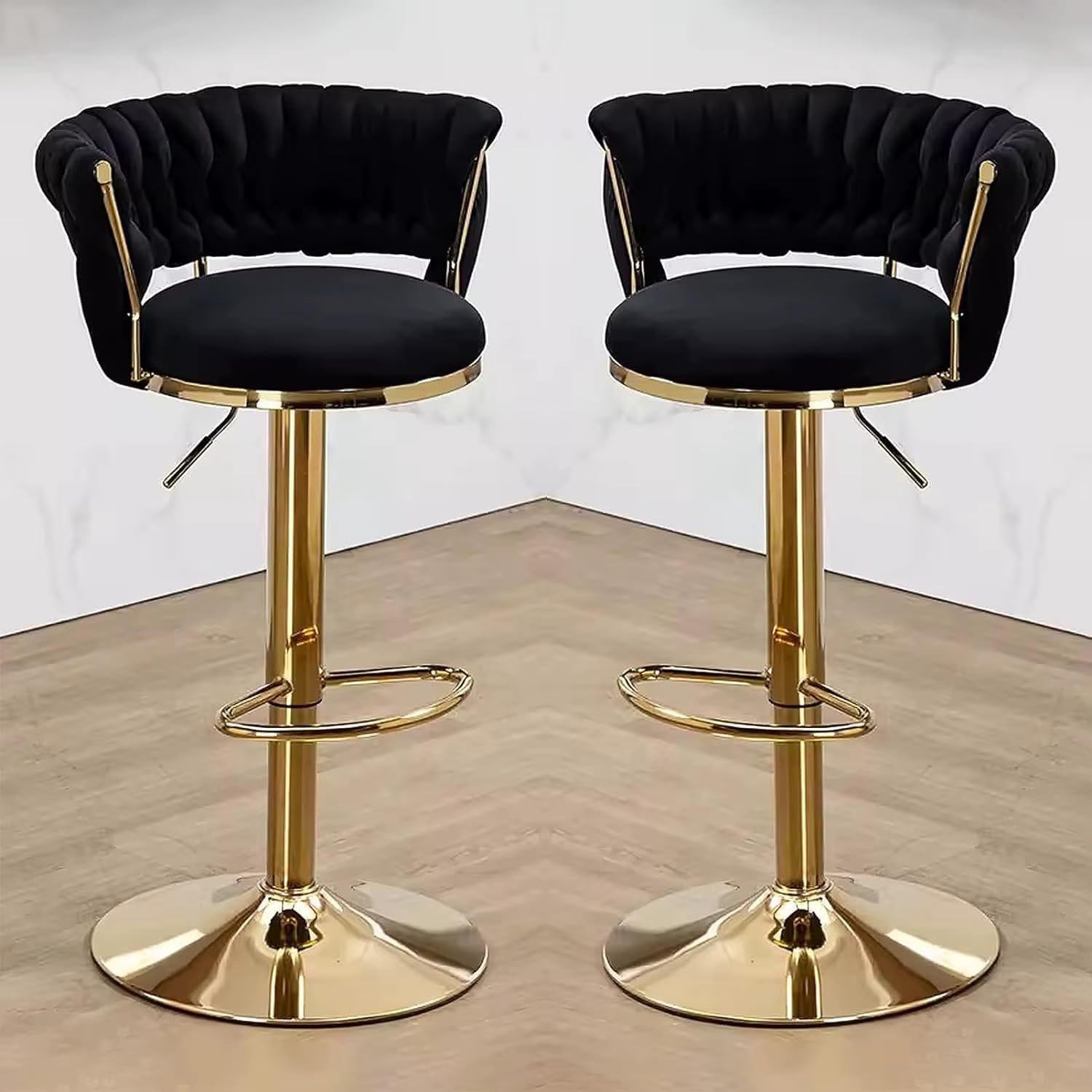 vellazella's velvet bar chair | modern adjustable bar stool for home, kitchen & bar use with electroplated metal base and tufted design vellazella's velvet bar chair | modern adjustable bar stool for home, kitchen & bar use with electroplated metal base and tufted design